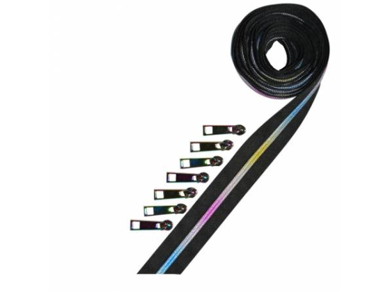 BLK-MU  Metallic Zipper Tape Rainbow