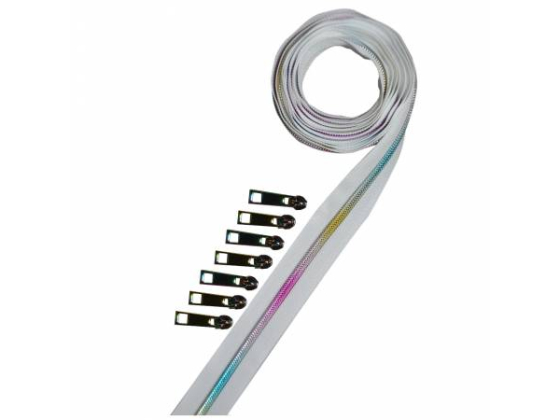 WHT-MU  Metallic Zipper Tape White Rainbow