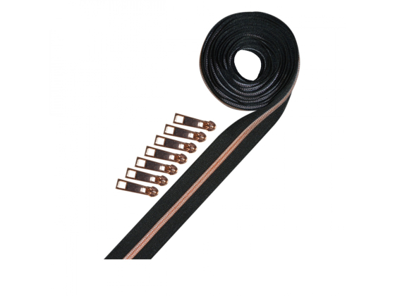 BLK-RGO  Metallic Zipper Tape Rose Gold