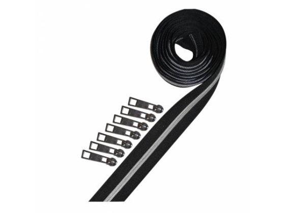 BLK-SLV   ZIPPERS Metallic Zipper Tape Silver