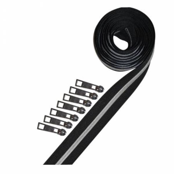 BLK-SLV   ZIPPERS Metallic Zipper Tape Silver
