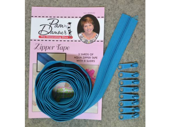 ENR-AQ  3 yards of Reversible Coil Zipper Tape with 8 Slides Aqua