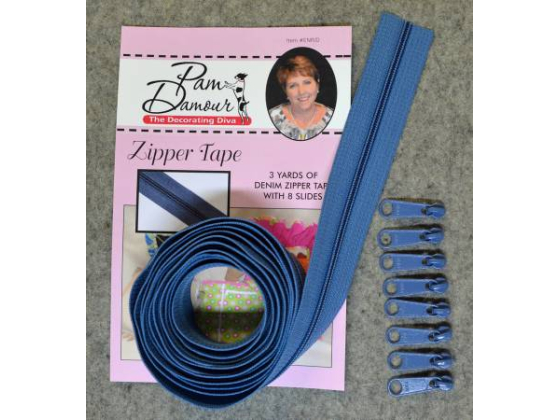 ENR-D  3 yards of Reversible Coil Zipper Tape with 8 Slides Denim
