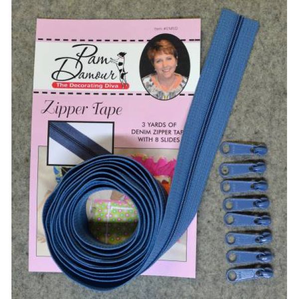 ENR-D  3 yards of Reversible Coil Zipper Tape with 8 Slides Denim