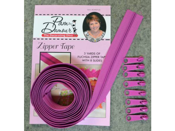 ENR-FUS 3 yards of Reversible Coil Zipper Tape with 8 Slides Fuchsia