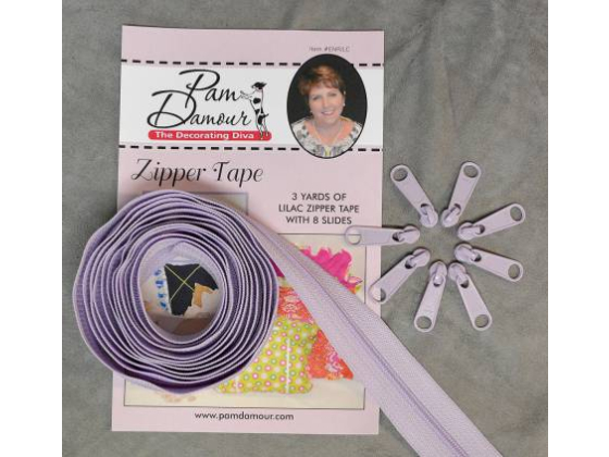 ENR-LC  3 yards of Reversible Coil Zipper Tape with 8 Slides Lilac
