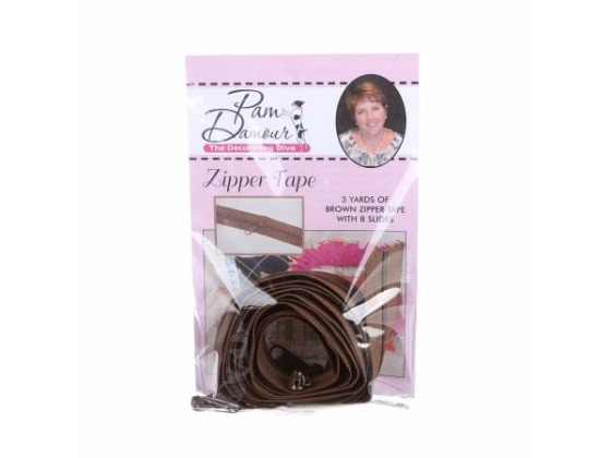 ENR-BR  3 yards of Reversible Coil Zipper Tape with 8 Slides Brown
