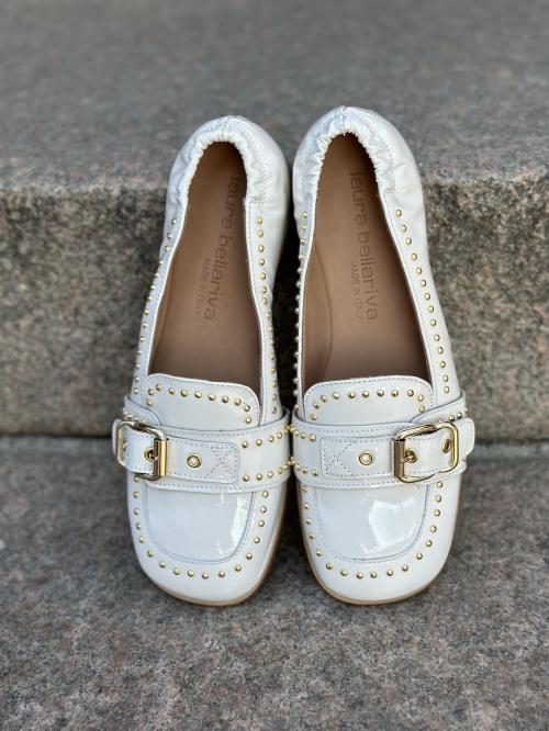 Ivory Studded Loafers Shoes 9452-11  |  Ivory Studded Loafers Ladies Shoes 9452-11 fra Laura Bellariva