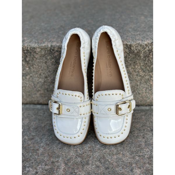 Ivory Studded Loafers Shoes 9452-11  |  Ivory Studded Loafers Ladies Shoes 9452-11 fra Laura Bellariva