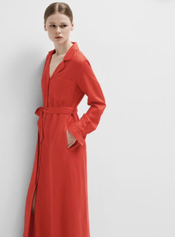 Lyra Ankle Linen Shirt Dress - Flame Scarlet - Image 2