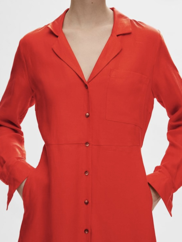 Lyra Ankle Linen Shirt Dress - Flame Scarlet - Image 3