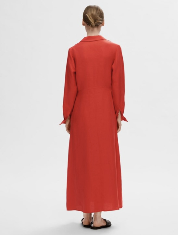Lyra Ankle Linen Shirt Dress - Flame Scarlet - Image 4