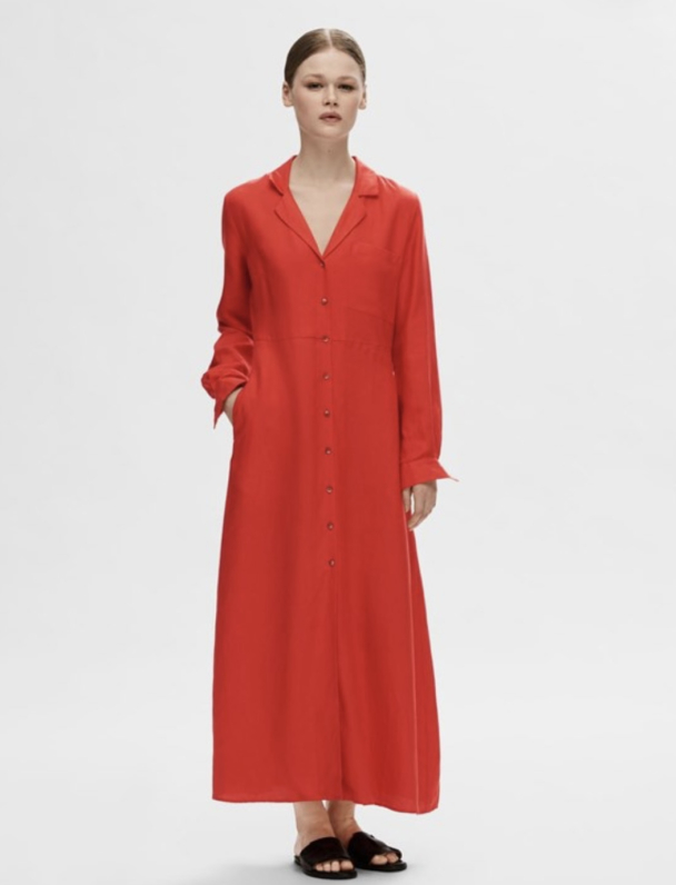 Lyra Ankle Linen Shirt Dress - Flame Scarlet - Image 5