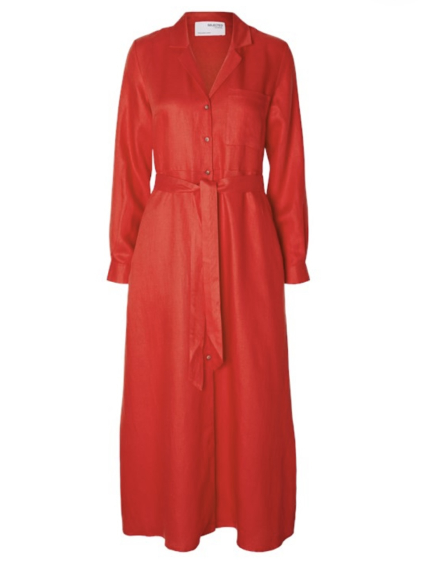 Lyra Ankle Linen Shirt Dress - Flame Scarlet - Image 1
