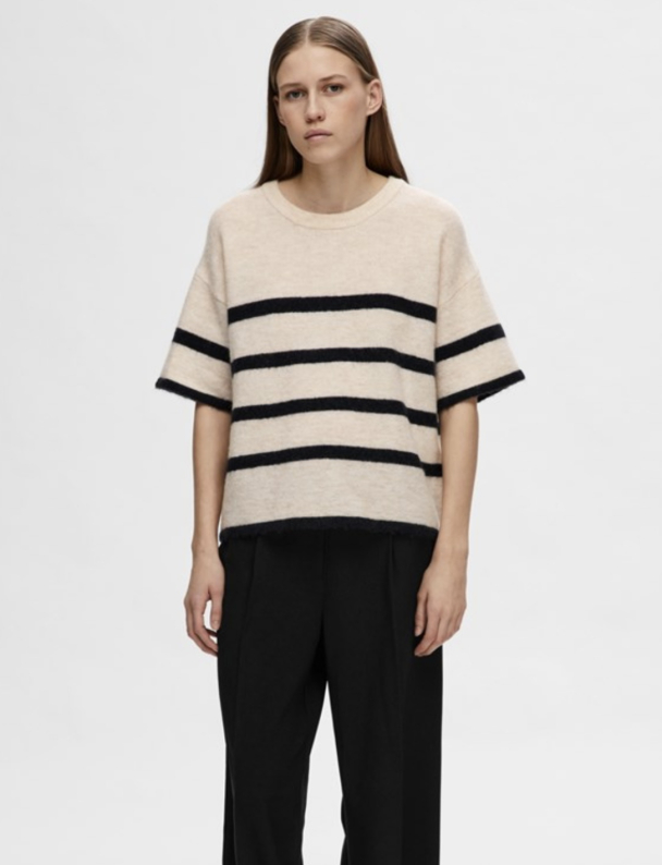 Maline-Liliana 2/4 Knit O-neck - Birch/ Dark Sapphire  - Image 3