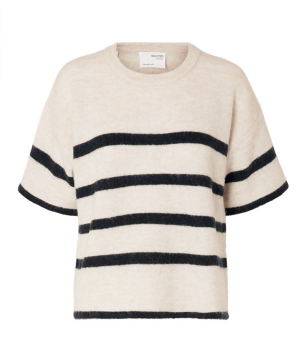 Maline-Liliana 2/4 Knit O-neck - Birch/ Dark Sapphire  - Image 1