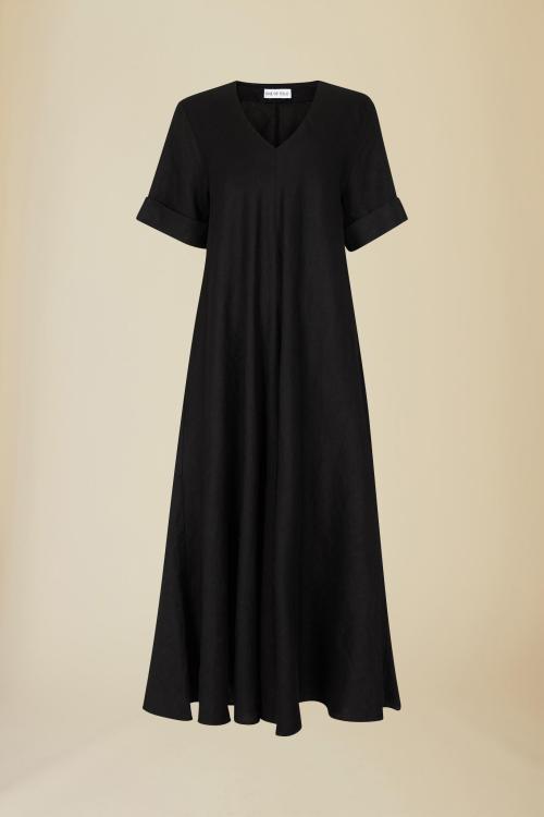 Eva Linen Dress - Black