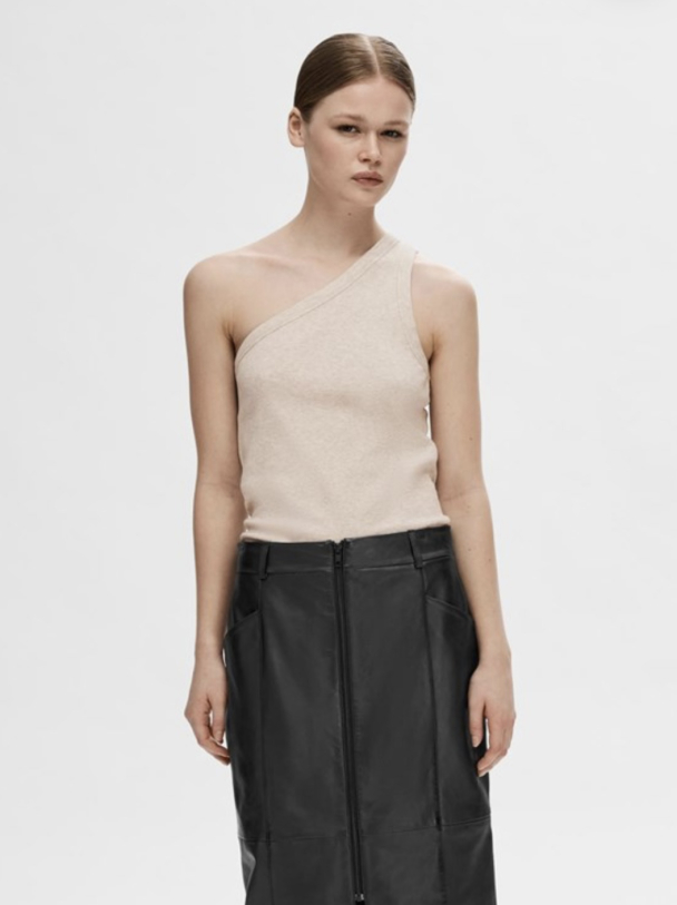 Anna One Shoulder Top - Oatmeal - Image 3
