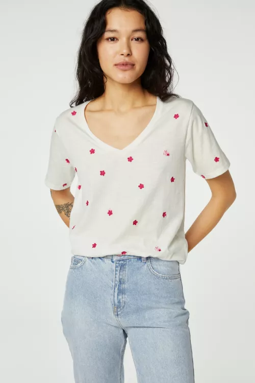 Phill V-neck Pink Flower T-shirt Fabienne Chapot