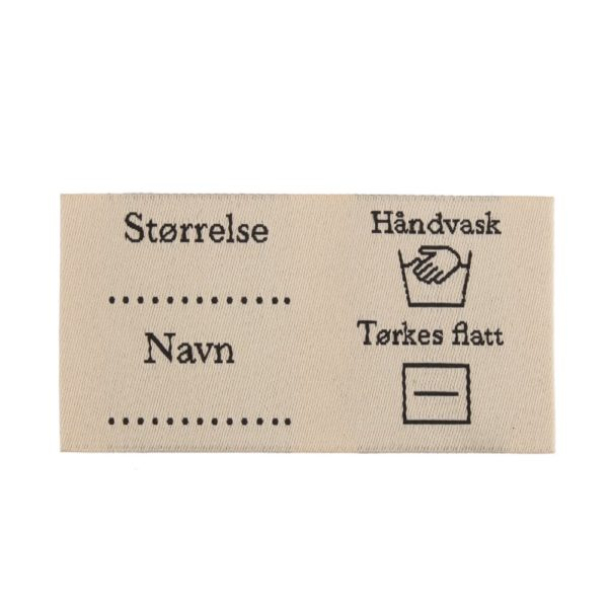 Merkelapp med tekst 35x65mm – Størrelse og vaskeanvisning