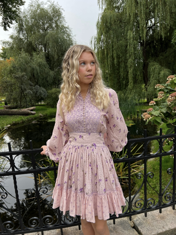 Patchwork Puffed Dress - Purple Rain - Image 1