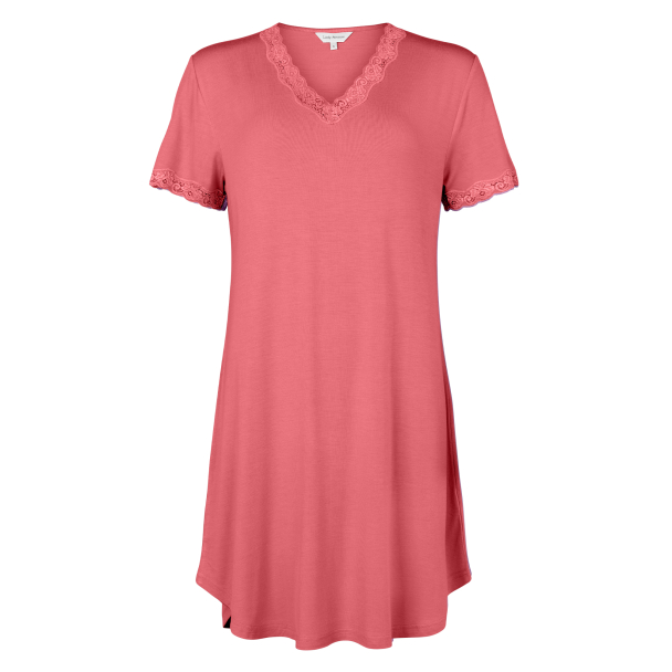 Bamboo short sleeve with lace, Coral - Image 1