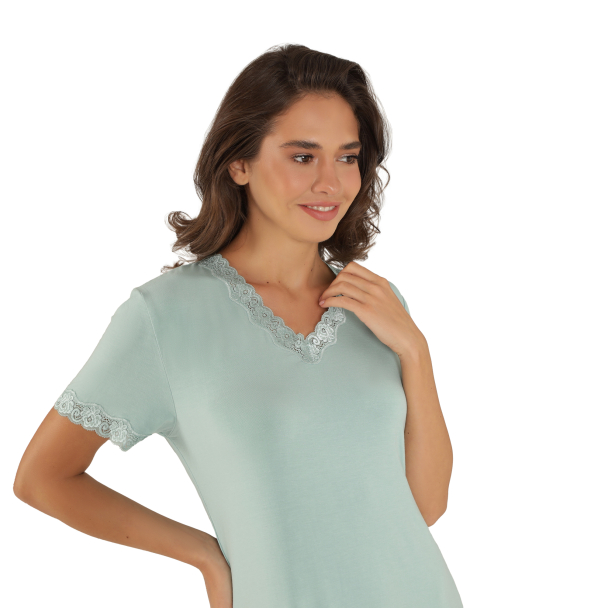 Bamboo short sleeve with lace, Pale Green - Image 5