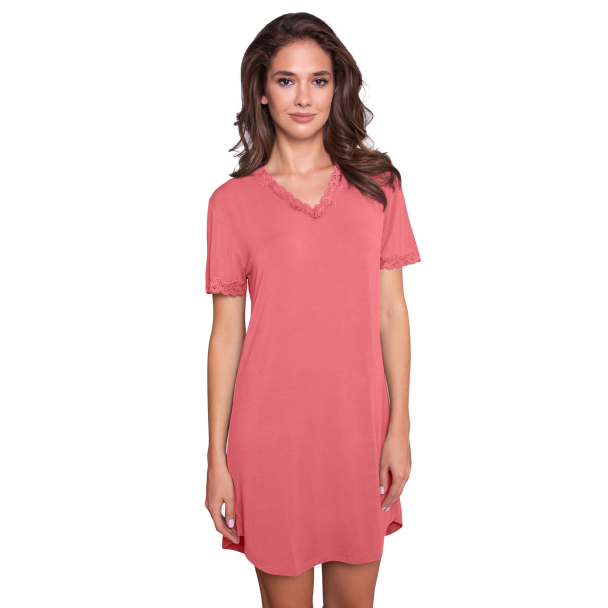 Bamboo short sleeve with lace, Coral - Image 2