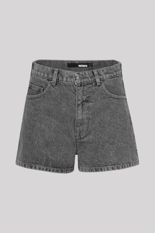 Rhinestone Denim Shorts - Grey