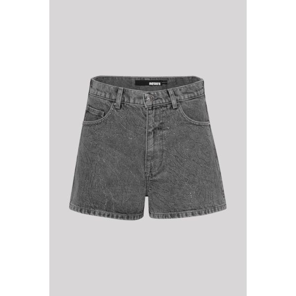 Rhinestone Denim Shorts - Grey