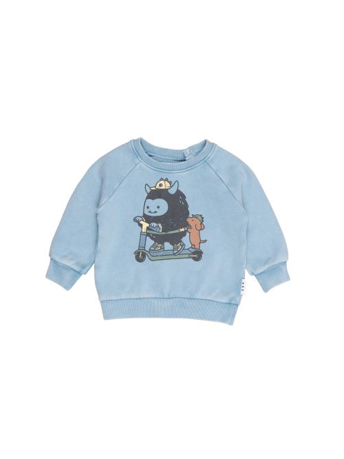 HUXBABY - SCOOTER MONSTER SWEATSHIRT WASHED BLUE