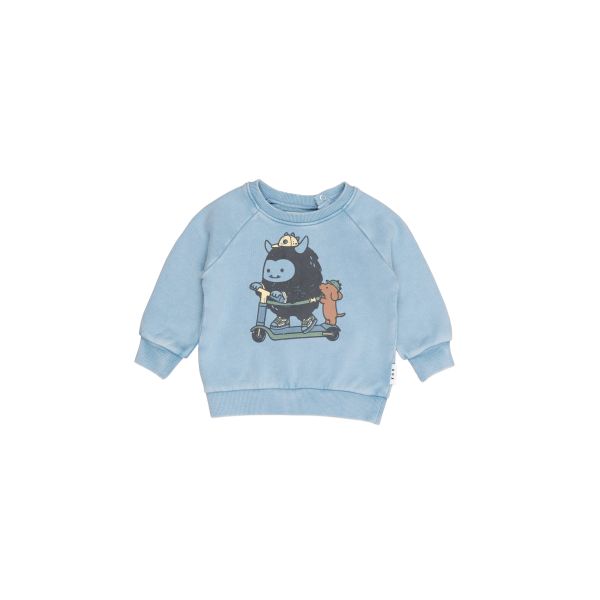 HUXBABY - SCOOTER MONSTER SWEATSHIRT WASHED BLUE