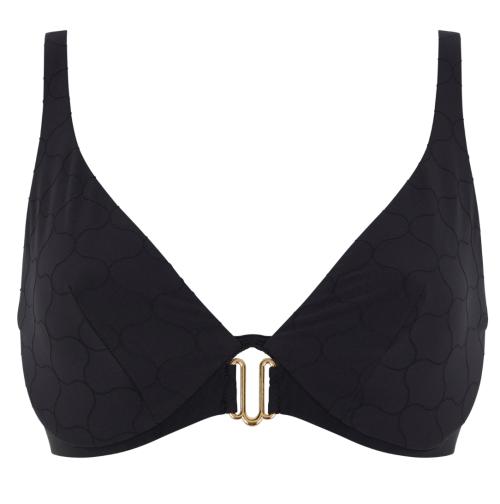 'Glow' single wire plunge bikini top, black