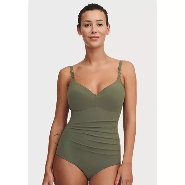 'Emblem' covering underwired swimsuit, khaki green