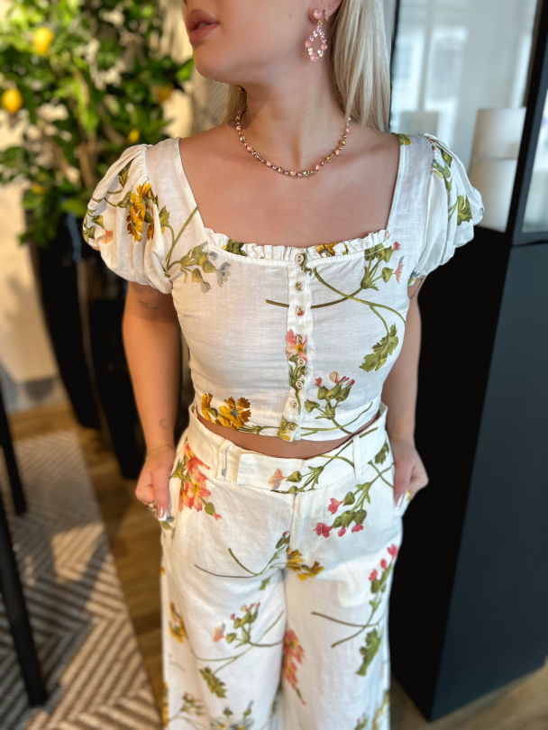 Linen Cropped Top - Botanical  - Image 1