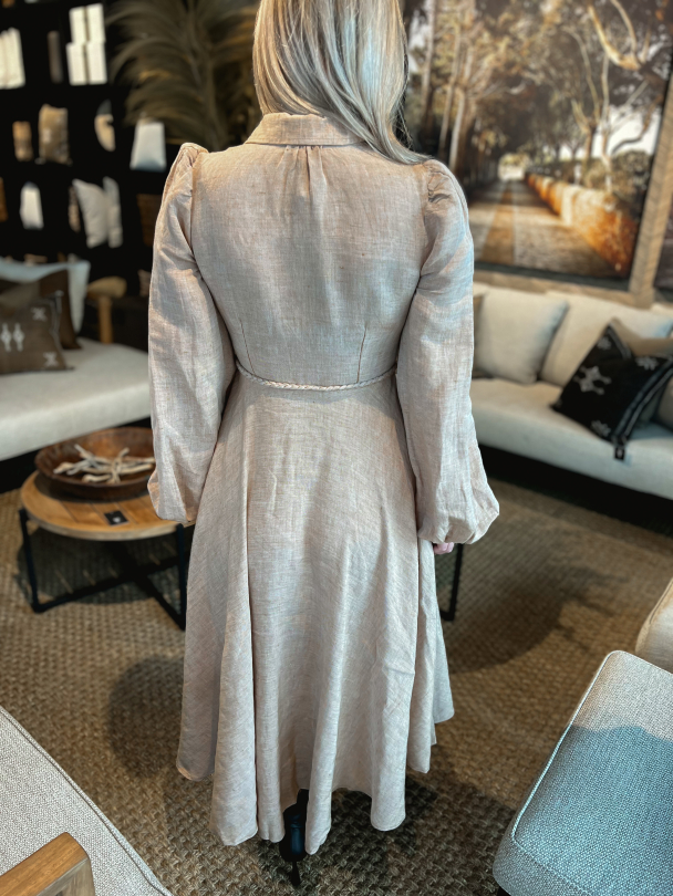 Linen Collared Midi Dress - Beige Melange - Image 2