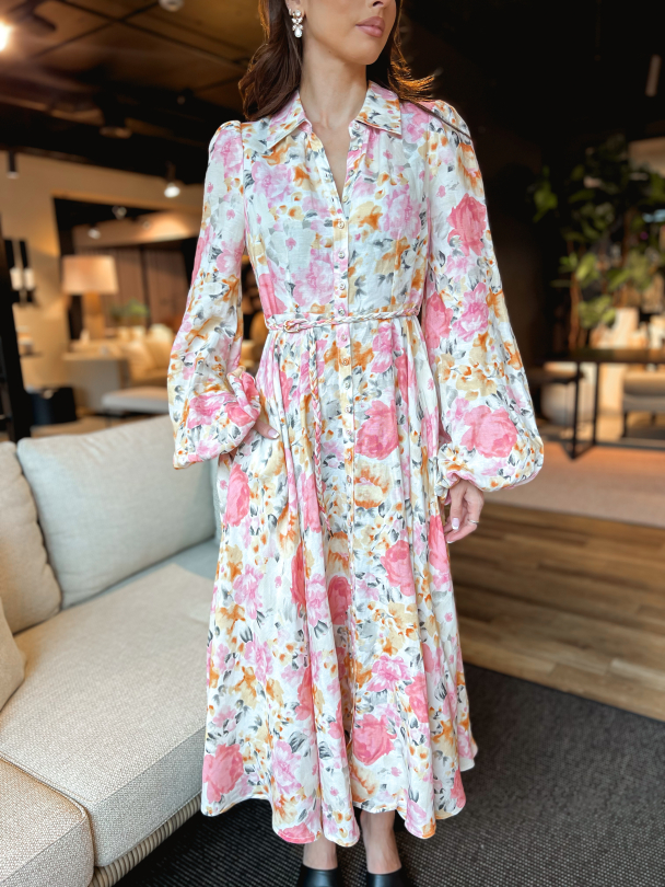 Linen Collared Midi Dress - Vintage Corals - Image 1
