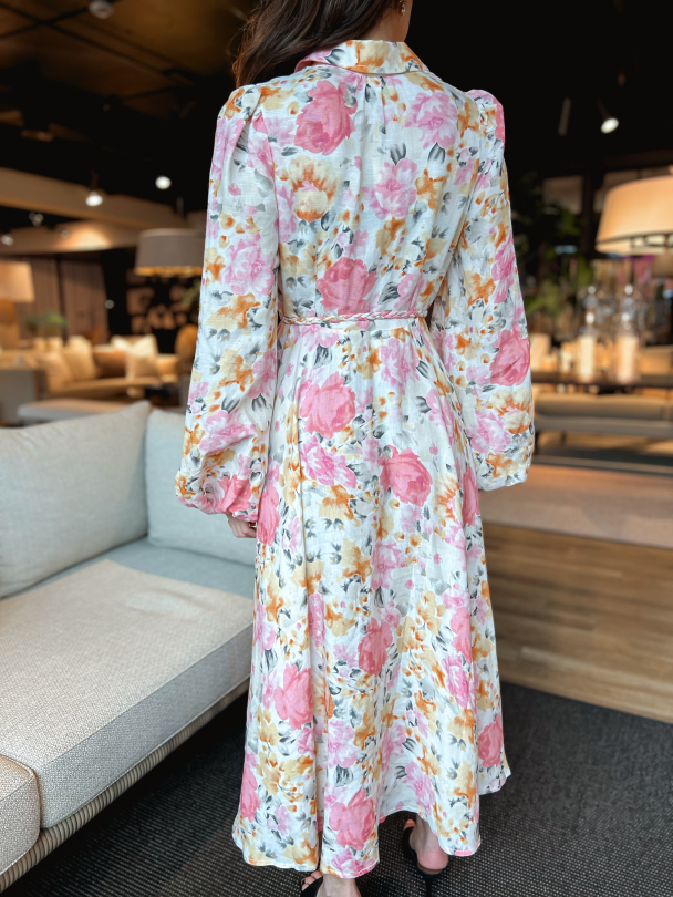 Linen Collared Midi Dress - Vintage Corals - Image 3