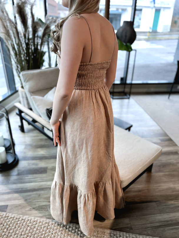 Linen Strap Dress - Beige Melange - Image 4