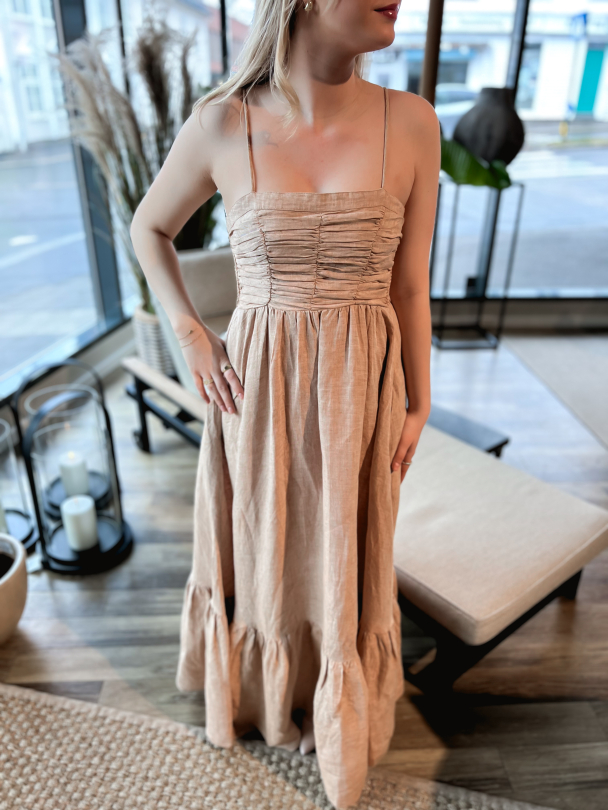 Linen Strap Dress - Beige Melange - Image 1