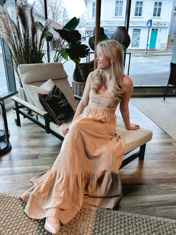 Linen Strap Dress - Beige Melange - Image 5