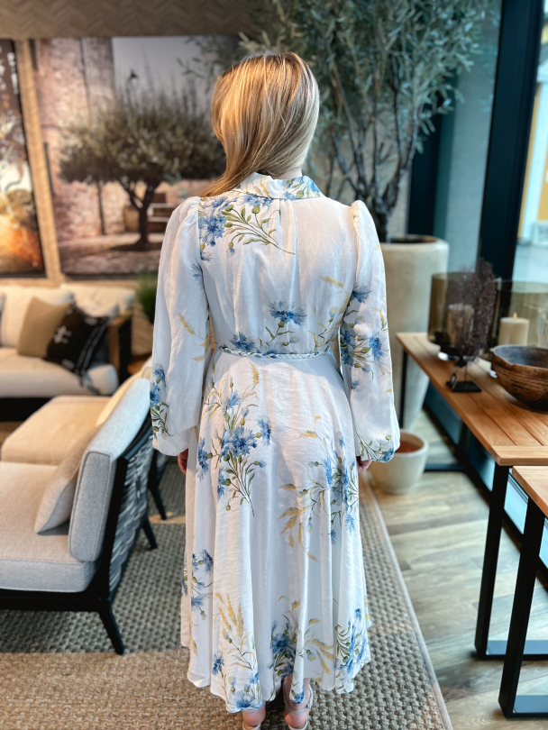 Linen Collared Midi Dress - Blue Straw - Image 3