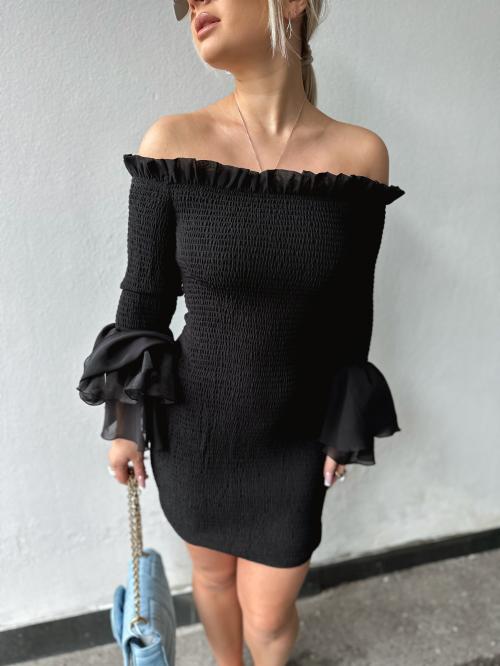 Chiffon Smock Mini Dress - Black