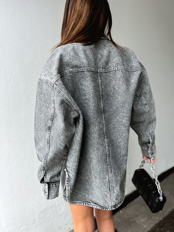 Rhinestone Denim Shirt - Grey - Image 4