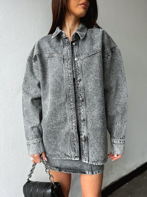 Rhinestone Denim Shirt - Grey