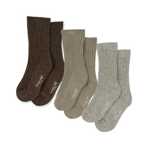 KONGES SLØJD - RIB SOCKS 3-PK SOFT GREY/MENT/BROWN