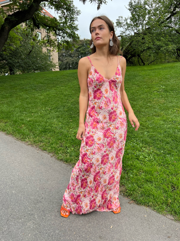 Crepe Satin Strap Dress - Blushed Blossom - Image 3