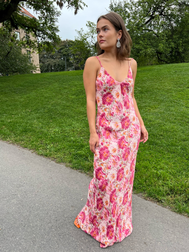 Crepe Satin Strap Dress - Blushed Blossom - Image 1