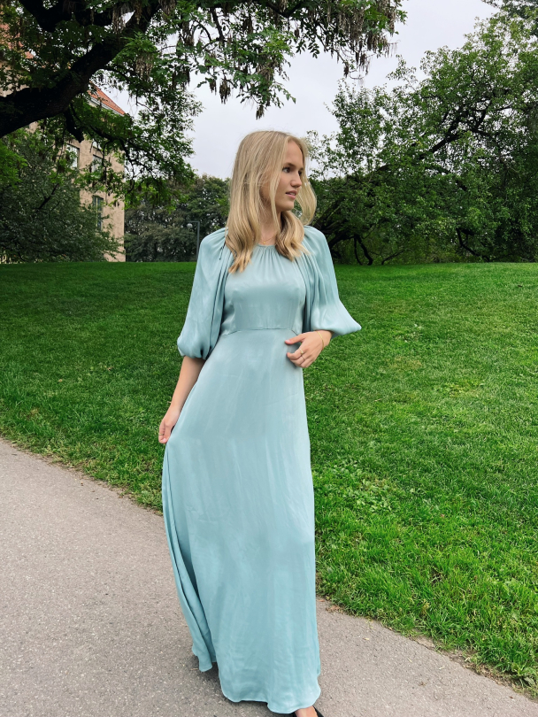Crepe Satin Maxi Dress -  Turquoise - Image 1