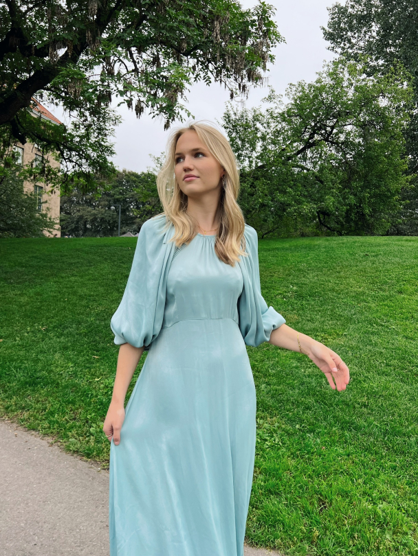 Crepe Satin Maxi Dress -  Turquoise - Image 5